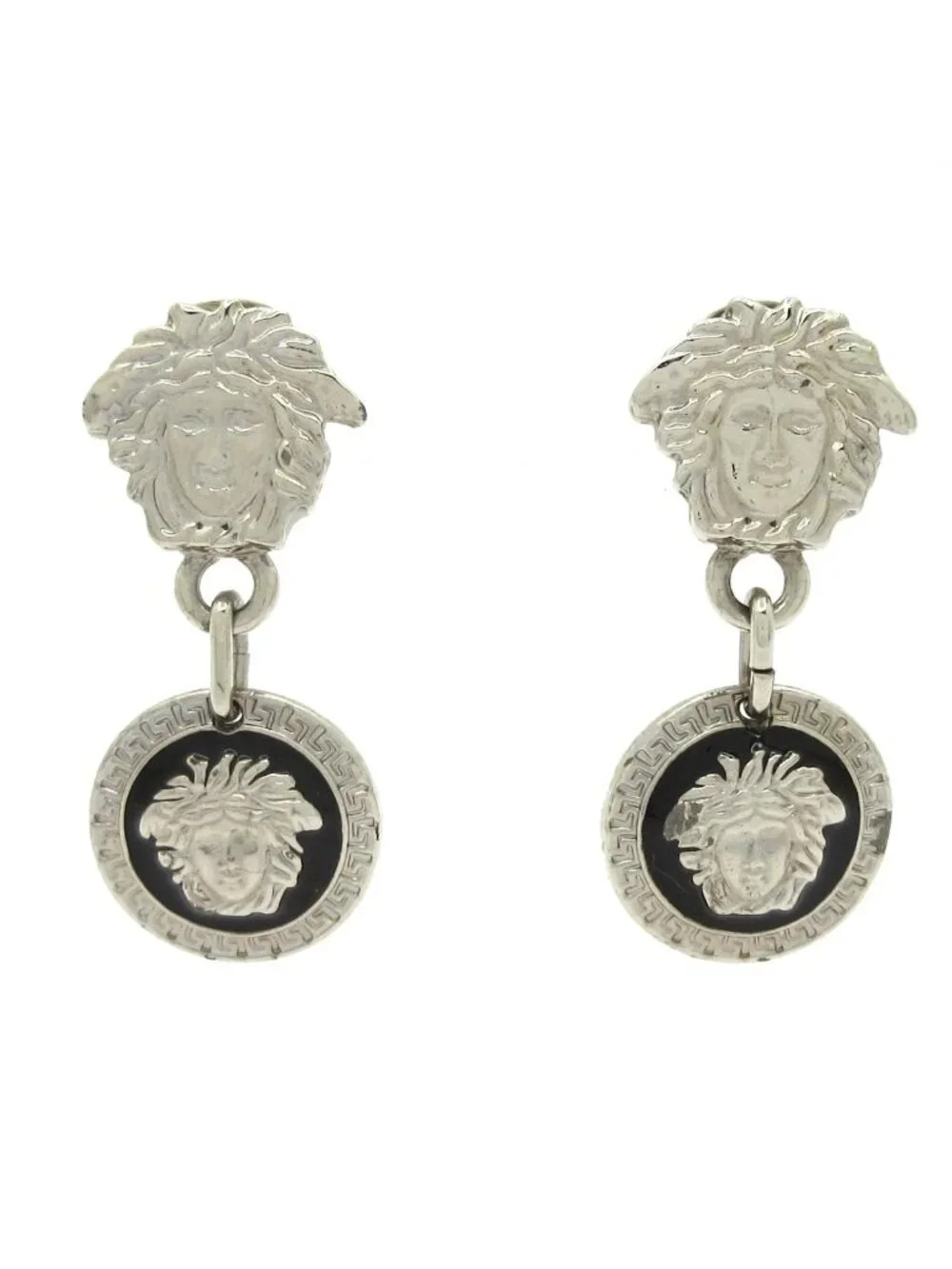 Versace Gianni Earrings Silver Black Ivory Medusa